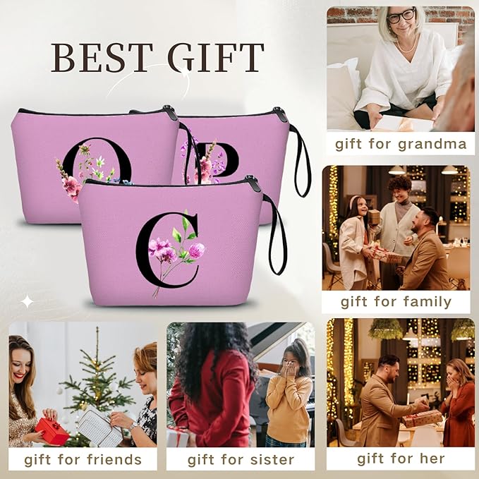 Birthday Thank You Appreciation Monogrammed Gifts for Mom Aunt Teacher Sister Friend Coworkers Bride Bridesmaid Makeup Cosmetic Bag with Mirror Mothers Day Christmas Graduation C