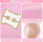 Initial Makeup Bag Personalized Preppy Travel Small Cosmetic Bag Cute PU Pink Chenille Letter Makeup Pouch for Purse Waterproof Zippered Toiletry Organizer for Women Girls Kids Friends (H)