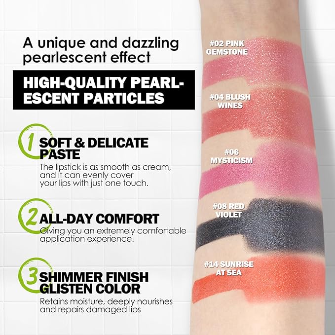 Anglicolor Glitter Metallic Pink Purple Lipstick,High Impact Lipcolor,Lightweight Hydrating Formula Smooth and Non-Sticky,Violet Lipstick For Women,Full-Coverage Lip Makeup(06 RED VIOLET, 4g)