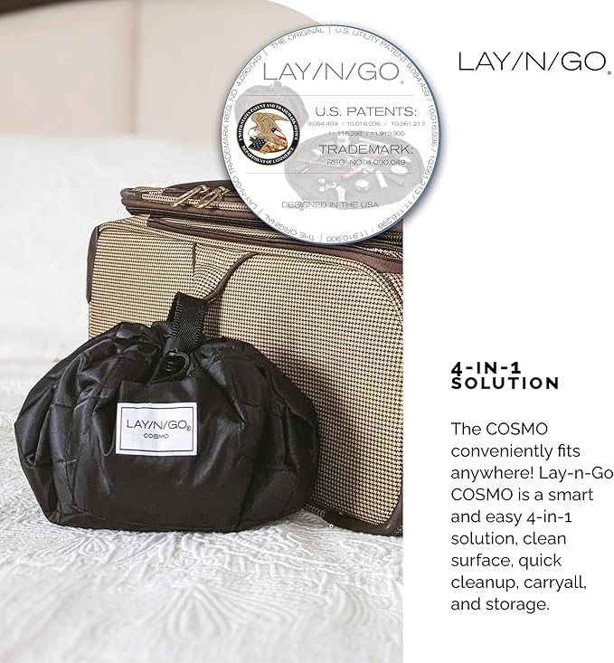 Lay-n-Go Cosmo Drawstring Cosmetic & Makeup Bag Organizer - Portable Drawstring Makeup Bag w/Zipper Pocket & More - Durable, Machine Washable Toiletry Bag for Travel (20", Grit Grace Gratitude)