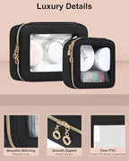 Clear Makeup Bags Case with Zipper, Heavy Duty Travel Cosmetic Case Toiletry Bag for Traveling, Tsa Approved Transparent Make Up Storage Bags, Portable Car Organizer Bag (Black,M)