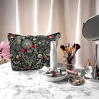 Nogrit Gothic Black Makeup Bag, Halloween Gifts for Women, Retro Small Cosmetic Bag for Purse, PU