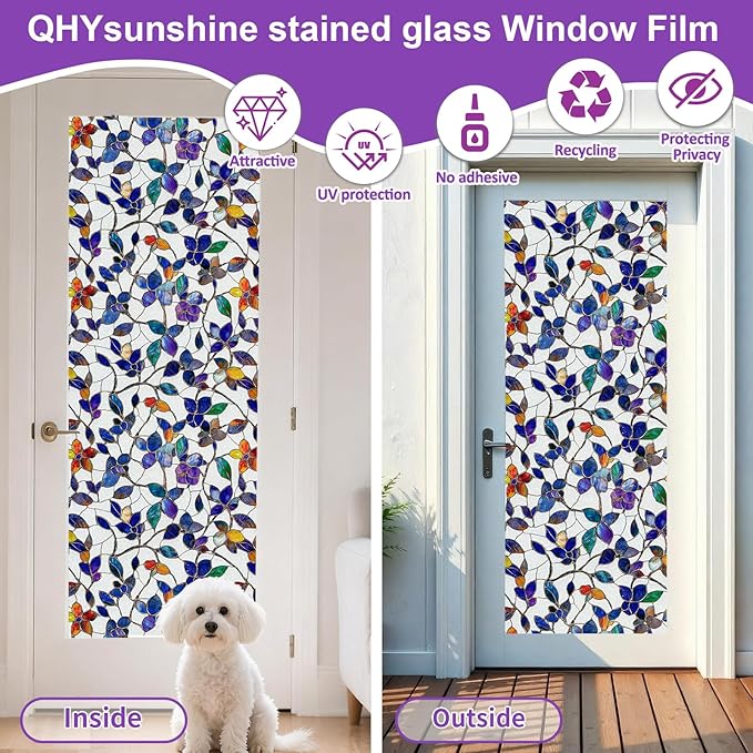 Window Privacy Film Stained Glass Window Film Frosted Window Film Window clings Non-Adhesive Reusable Decorative for Home Removable (Purple Frosted, 17.5 X 78.7 in)