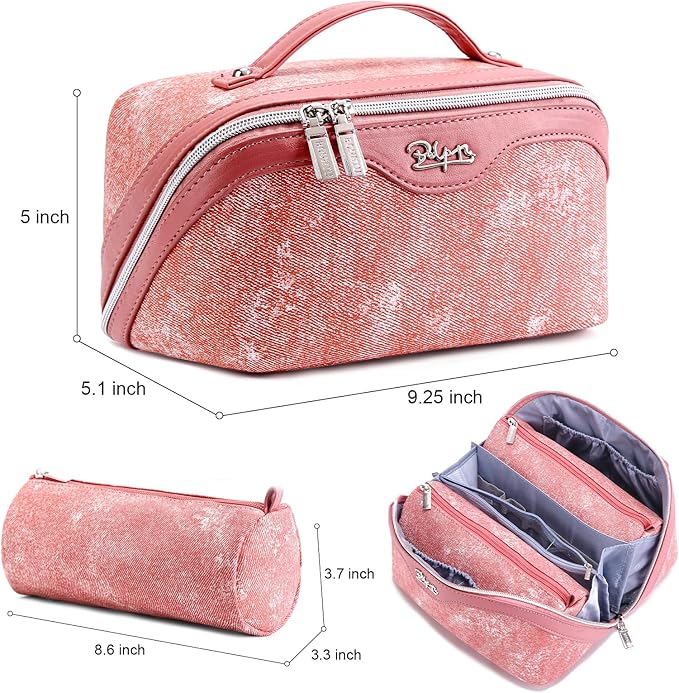 BOYATU Travel Makeup Bag Cosmetic Bags for Women: 3 Sets Large Capacity Make up Bag - Portable Toiletry Bags with Handle for Women(F-5-Rosy Red)
