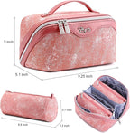 BOYATU Travel Makeup Bag Cosmetic Bags for Women: 3 Sets Large Capacity Make up Bag - Portable Toiletry Bags with Handle for Women(F-5-Rosy Red)