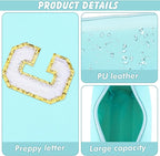 Gifts for Girls Initial Makeup Bag Personalized Cosmetic Bag with Zipper Cute Travel Toiletry Bag Waterproof PU Preppy Makeup Pouch Birthday Gift for Teen Girls Women(Blue C)