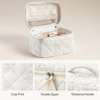 HBselect Quilted Makeup Bag, 3PCS Cotton Large Travel Makeup Bag, Cute Floral Coquette Make up Bag Cosmetic Bag Toiletry Bag for Women Girls