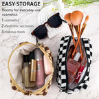 ZLFSRQ 2Pcs Checkered Pencil Case Cute Pencil Pouch for Teens Checkered Makeup Bag Medium Travel Cosmetic Bag Preppy Makeup Pouch for Purse Aesthetic Zipper Toiletry Bags Organizer(Black/Brown)