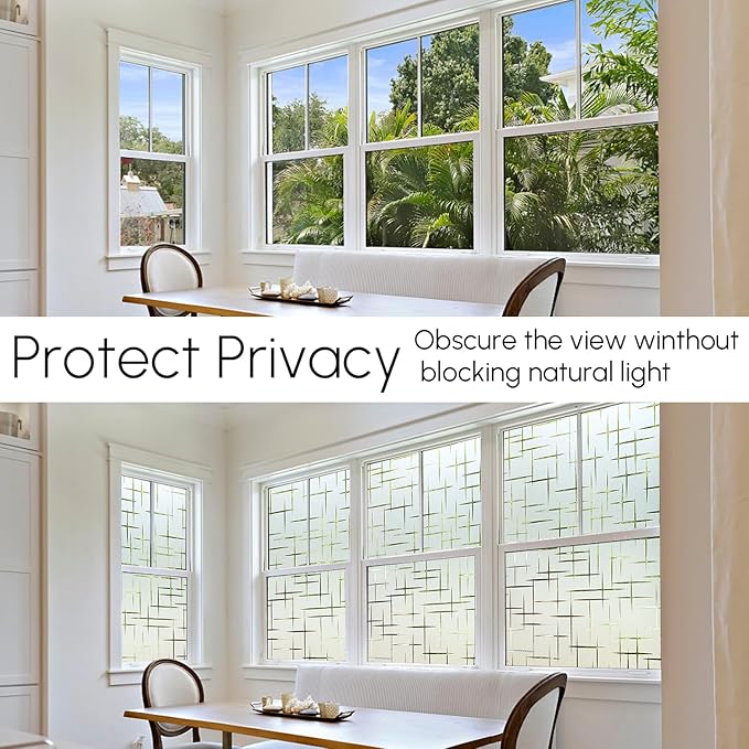 HIDBEA Window Privacy Film, Decorative Staic Cling Frosting Film, Heat Control UV Blocking Non-Adhesive Window Sticker for Home, Cross Pattern,29.5 X 78.7 Inches