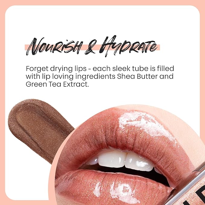 The Lip Bar - Lip Gloss, Extra (Brown Shimmer) 8-Pack - Gloss Up Sheer Finish - Smooth, Not Sticky Formula - Coconut Oil, Olive Oil, Argan Oil & Vitamin E - Vegan & Cruelty Free - .30 fl oz