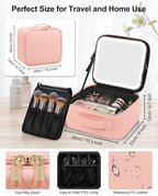 Chomeiu Makeup Bag with LED Mirror, Cute Cosmetic Bags Birthday Gifts for Girls Women, Makeup Train Case Artists Organizer Large Make Up Bags with Light Up Mirror 3 Color Lights, Pink 2