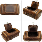 ELIZO Genuine Leather Toiletry Bag for Men Mens Toiletry Bags for Traveling Waterproof Hanging Leather Dopp Kit w/Hook Extra largeToiletry Bag Travel Organizer for Toiletries