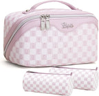 BOYATU Travel Makeup Bag Cosmetic Bags for Women: 3 Pcs Set Portable Make up Bag with Handle - Vegan Leather Toiletry Bags with Compartments - Makeup Organizer for Travel Essentials(C-5-Purple)