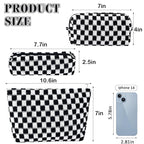 ZLFSRQ 3Pcs Checkered Makeup Bag for Women Large Small Checkered Cosmetic Bag Set Aesthetic Preppy Pencil Case Cute Pencil Pouch Black Makeup Pouch for Purse Travel Toiletry Bags Zipper Skincare Bags