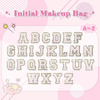 Small Personalized Initial A-Z Patch Makeup Bag,Pink Cute PU Leather Glitter Letter Cosmetic Bag for Teen Girls,Travel Toiletry Bag with Zipper,Preppy Monogrammed Birthday Gift for Daughter Niece A