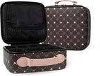 Travel Makeup Bag,Waterproof Cosmetic Organizer, Adjustable Dividers,Portability Cosmetic Train Case,Makeup organizer,Gift for Women,Girls Gift (Coffee+Pink)