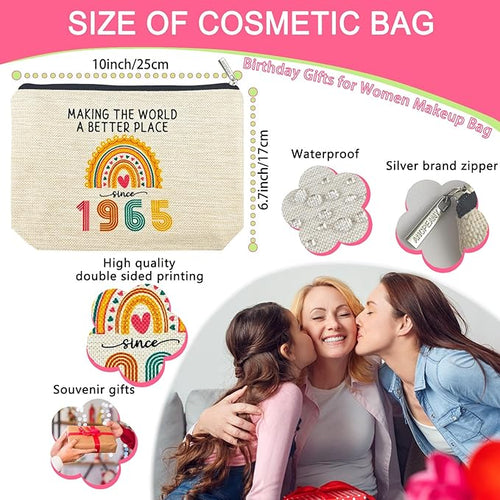 ancpeany 60th Birthday Gifts for Women Her, Happy 60th Birthday Decorations for Wife, Mom, Grandma, Friend, 1965 60 Year Old Gift Ideas Makeup Bag, Mothers Day, Christmas Cosmetic Travel Zipper Pouch