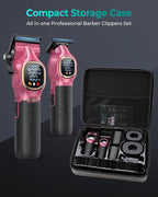 Professional Hair Clippers for Men, Professional Barber Clippers and Trimmer Set, Cordless Hair Clippers for Hair Cutting with Package Case, Powerful 9000 PRM Rechargable Electric (Pink)