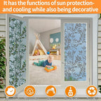 One Way Privacy Film, Window Tint for Home,Daytime Reflective, Anti UV Static Cling Sliding Door Coverings No Glue Garage Solar Paper (Silver-Leaves, 23.6 x 78.7 in)