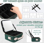 Travel Makeup Bag with Light Up Mirror, Portable Makeup Bag with Led Light Women Waterproof Makeup Travel Case adjustable dividers Rechargeable Vanity Mirror with 3 Color Lights (Green)