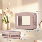 Pinkmik Clear Makeup Bag with Brush Case Travel Toiletry Bag Waterproof Cosmetic Organizer Car Essentials for Women (Pink, M+SLIM-1)