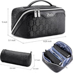 BOYATU Travel Makeup Bag for Women: Cosmetic Organizer Bag with Compartments - Leather Make up Bags Set of 3 (G-4-Black)