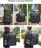 Relavel Rolling Makeup Train Case with Hair Stylist Backpack, Hairstylist Traveling Bag with 4 Wheels, Heat Insulation Full Layer, Adjustable Dividers, Hair Tools and Cosmetics Storage Organizer