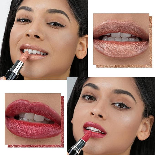 Anglicolor 2pcs Nude and Red Glitter Lipstick,High Impact Lipcolor,Lightweight Hydrating Formula Smooth and Non-Sticky,Metallic Lipstick For Women,Full-Coverage Lip Color