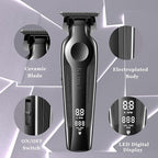 KEMEI Hair Trimmer for Men, Zero Gapped Cordless Hair Clippers Beard Trimmers with T Blade, Rechargeable Barber Clipper with LED Display, Black