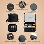 SJD Travel Makeup Bag with LED Mirror, Portable Cosmetic Case Organizer with Lighted Mirror, Waterproof Makeup Case for Cosmetic Brush Holder Storage, Black Toiletry Bag for Women Gift