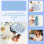 ZLFSRQ 6Pcs Checkered Pencil Case Cute Pencil Pouch for Teens Checkered Makeup Bag Blue Medium Travel Cosmetic Bag Makeup Pouch for Purse Aesthetic Trendy Zipper Toiletry Bags Organizer