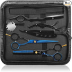 Hair Cutting Shears Sets - Professional 9 PCS Haircut Scissors Kit with 6.5" Thinning/Texturizing Scissors (29 Teeth) and Straight Shears for Men Women Home Salon (Black & Blue)