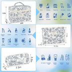 3Pcs Cotton Quilted Makeup Bag for Women Girls Large Small Travel Black Floral Cosmetic Bags Set Cute Coquette Makeup Pouch for Purse Aesthetic Cloth Flower Storage Toiletry Bag Organizer