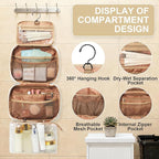 Travel Toiletry Bag For Women Small Hanging Toiletry Travel Makeup Bag lightweight Water-Resistant Toiletries Organizer case portable Cosmetic Bags For Women Beige