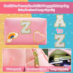 Personalized Inital Preppy Makeup Bag Set with Zipper, Monogram Waterproof Travel Cosmetic Bag for Women, Cute Preppy Patch Toiletry Bag for Traveling Outdoors, Gift Ideal for Christmas Thanksgiving
