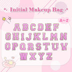 Small Initial Patch Makeup Bag Personalized Gifts Make Up Bag,White Cute PU Leather Glitter Letter Cosmetic Bag with Zipper,Trendy Portable Travel Toiletry Pouch,Preppy Stuff for Teen Girls Women A