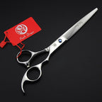 Purple Dragon 8 inch 3 in 1 Professional Pet Grooming Thinning Scissors - Upward Curved Shears and Dog Hair Cutting Scissor - Perfect for Pet Groomer or Family DIY Use (Silver)