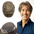 Mens Toupee Human Hair Piece French Lace Toupee for Man Hair System Indian Human Hair Replacement Systems V-Looped PU Front Hairpieces 7"X9" #630 Light Brown with 30% Gray