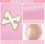 Initial Makeup Bag Personalized Preppy Travel Small Cosmetic Bag Cute PU Pink Chenille Letter Makeup Pouch for Purse Waterproof Zippered Toiletry Organizer for Women Girls Kids Friends (X)
