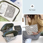 STARDW Aesthetic Floral Makeup Bag Cute Small Cosmetic Bags for Women Girls, Travel Toiletry Bag Large Capacity Zipper Makeup Pouch, Purse Organizer Pouches (White Flowers)