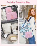 MONSTINA Personalized Initial Makeup Bag Set for Girls&Women,Personalized Make Up Case for Girlfriend Graduation Teacher Gifts,Cute Toiletry Bag Preppy Chenille Letter Patch,2PCS,Pink V