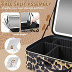 15''X11'' Large Makeup Bag with Removable Lighted Mirror, Professional Travel Make up Bag with Mirror and Light Cosmetic Train Case Organizer, PU Leather with Adjustable Dividers & Brush Storage Board