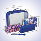 Conair 5 Piece Toiletry and Cosmetic Bag Set Under $30, Includes 4 Makeup Bags and 1 Travel Comb in Blue Palm Prints