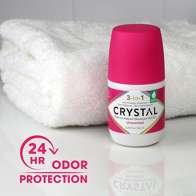 Crystal 3-in-1 BioHealth Deodorant, Unscented, Natural Odor Protection with Aloe & Hyaluronic Acid, Microbiome-Friendly, Moisturizing, Anti-Pollution Formula (2.25 Fl Oz)