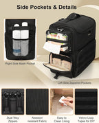 Relavel Rolling Makeup Train Case, Cosmetology Case on Wheels with 4 Clear Bags, Professional Makeup Artist Set Bags Cosmetic Storage Organizer with Adjustable Dividers, 360° Spinner Wheels, Black