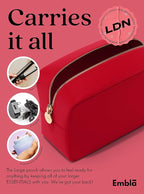 Embla Makeup Bag Travel Cosmetics Pouch and Toiletry Bag, Nylon Zipper Pouch Purse, Cute Make Up Organizer Storage Tote for Women Girls, Waterproof Travel Skincare Case, Small Makeup Bags, Ruby Red
