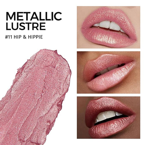 Anglicolor Glitter Pink Lipstick,High Impact Lipcolor,Lightweight Hydrating Formula Smooth and Non-Sticky,Metallic Lipstick For Women,Full-Coverage Lip Color (11 HIP & HIPPIE, 4g)