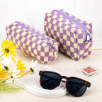 2Pcs Checkered Pencil Case Cute Pencil Pouch for Teens Checkered Makeup Bag Travel Cosmetic Bag Set Cute Makeup Pouch for Purse Portable Zippered Skincare Bags Preppy Toiletry Bags Organizer(Purple)