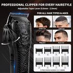 Professional Cordless Mens Hair Clippers & Beard Trimmer Kits & Sets,Metal Hair Clippers Cutting Grooming Kit with Long Battery Life for Family Barber Use (Black)