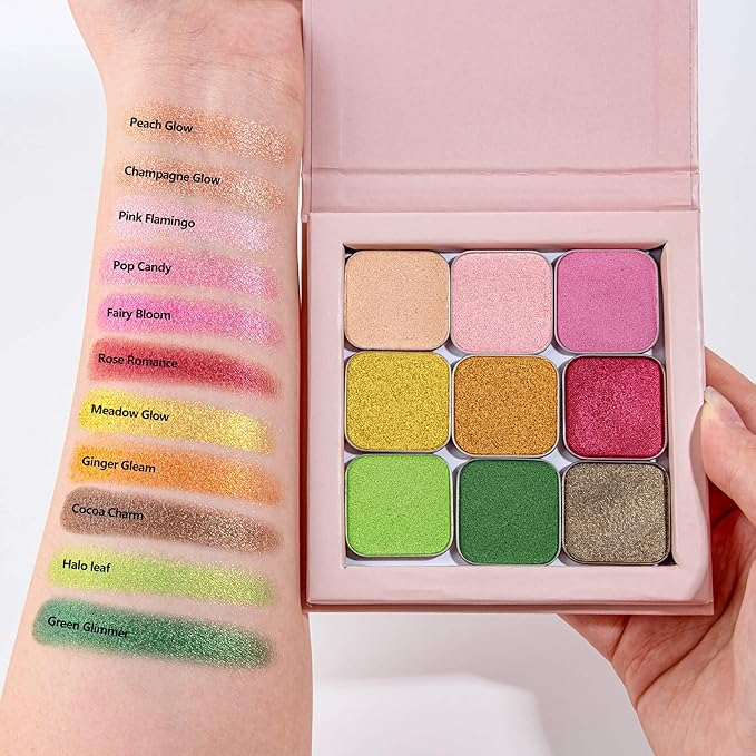 Magnetic Single-Color Metallic Flash Eyeshadow with Pan, Spring and Summer Green Eyeshadow Refill Pan, DIY Empty Magnetic Palette (Green Glimmer)